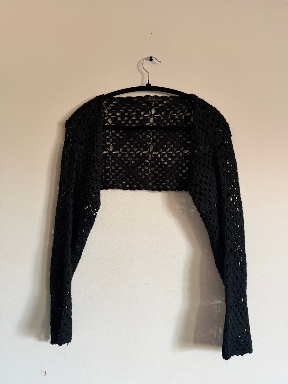 Black Crochet Knit Bolero Shrug Sweater - Women Small